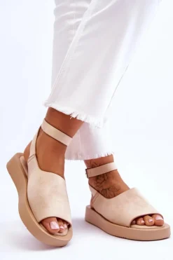 Boto Sandały Płaskie*Wygodne Sandały Damskie Na Platformie Beżowe Rubie