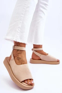 Boto Sandały Płaskie*Wygodne Sandały Damskie Na Platformie Beżowe Rubie
