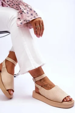 Boto Sandały Płaskie*Wygodne Sandały Damskie Na Platformie Beżowe Rubie