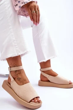 Boto Sandały Płaskie*Wygodne Sandały Damskie Na Platformie Beżowe Rubie