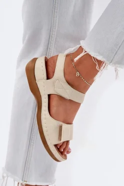 Best Evento Wygodne Sandały Damskie Na Rzep Złote Iphiope Złoty