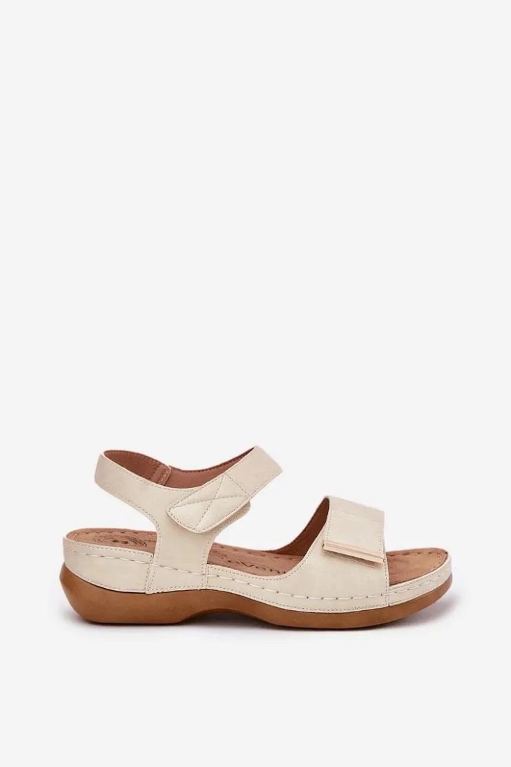 Best Evento Wygodne Sandały Damskie Na Rzep Złote Iphiope Złoty