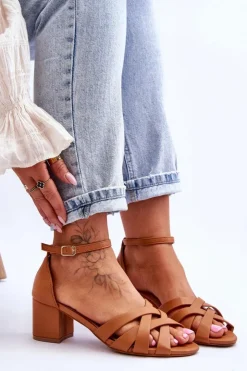 Damskie Boto Wygodne Sandały Na Niskim Obcasie Camel Camelia