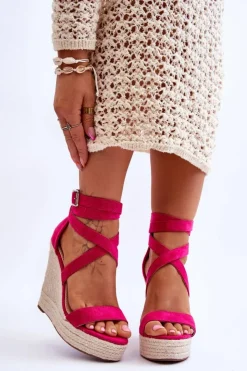 New Boto Wygodne Sandały Na Wysokim Koturnie Fuksja Lemira