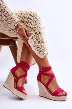 New Boto Wygodne Sandały Na Wysokim Koturnie Fuksja Lemira