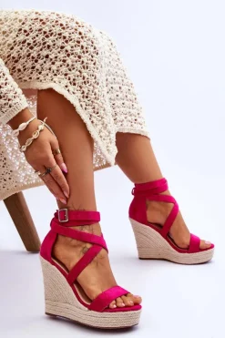 New Boto Wygodne Sandały Na Wysokim Koturnie Fuksja Lemira