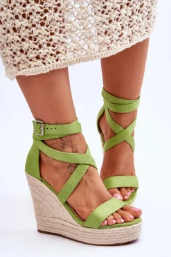 Boto Sandały Na Koturnie*Wygodne Sandały Na Wysokim Koturnie Zielone Lemira