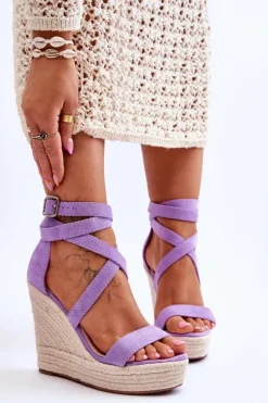 Damskie Boto Wygodne Sandały Na Wysokim Koturnie Fioletowe Lemira