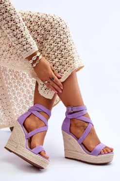 Damskie Boto Wygodne Sandały Na Wysokim Koturnie Fioletowe Lemira