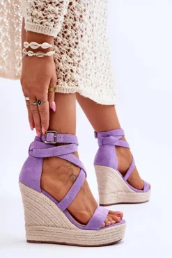 Damskie Boto Wygodne Sandały Na Wysokim Koturnie Fioletowe Lemira