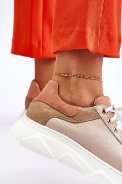 Damskie Boto Wygodne Skórzane Buty Sportowe Na Platformie Beżowe Alisane