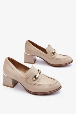 Boto Czółenka Na Słupku|Czółenka Klasyczne*Wygodne Skórzane Czółenka Beżowe Lemar Damira