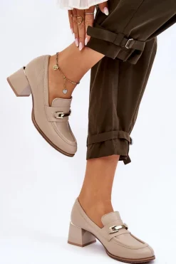 Boto Czółenka Na Słupku|Czółenka Klasyczne*Wygodne Skórzane Czółenka Beżowe Lemar Damira