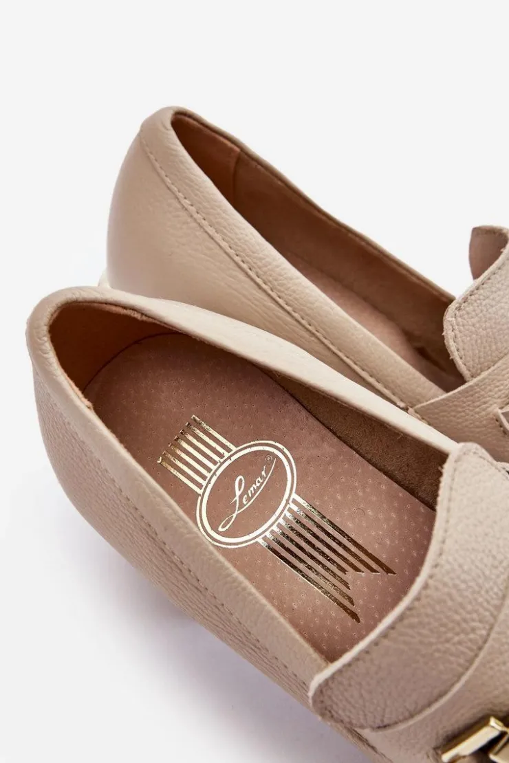 Boto Czółenka Na Słupku|Czółenka Klasyczne*Wygodne Skórzane Czółenka Beżowe Lemar Damira