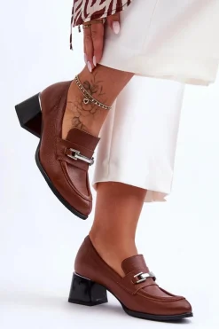 Boto Czółenka Na Słupku|Czółenka Klasyczne*Wygodne Skórzane Czółenka Brązowe Lemar Damira Brązowy