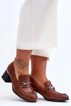 Boto Czółenka Na Słupku|Czółenka Klasyczne*Wygodne Skórzane Czółenka Brązowe Lemar Damira Brązowy