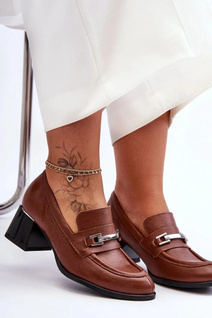 Boto Czółenka Na Słupku|Czółenka Klasyczne*Wygodne Skórzane Czółenka Brązowe Lemar Damira Brązowy