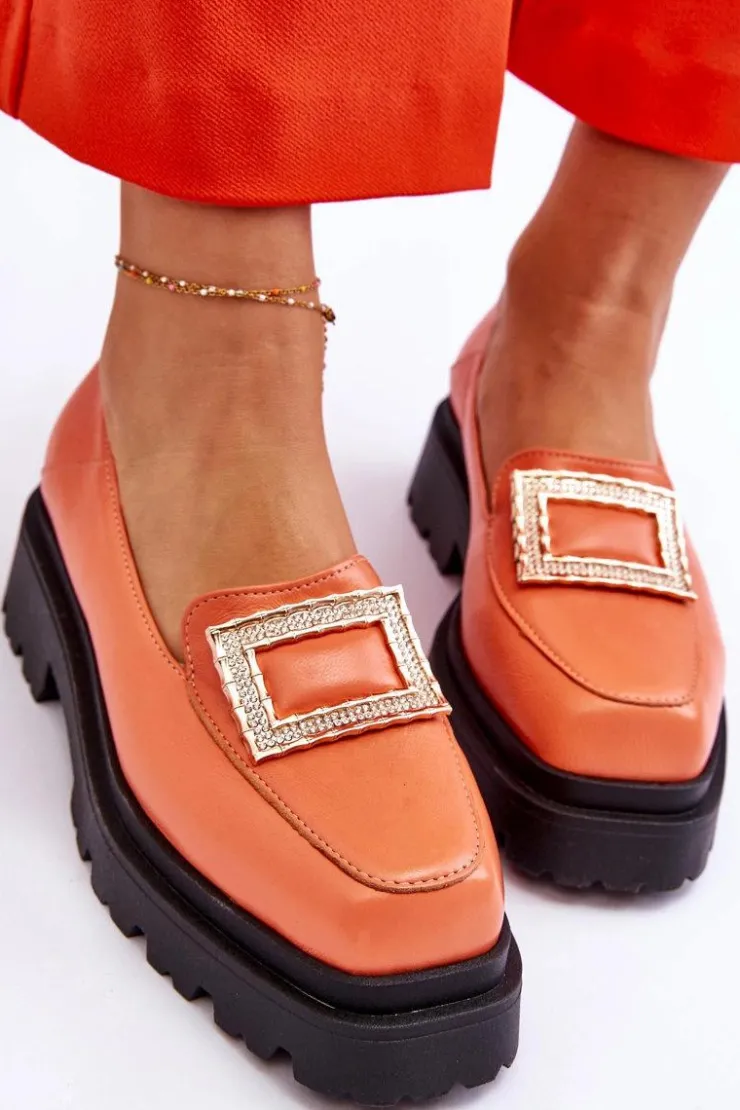 Damskie Boto Wygodne Skórzane Mokasyny Pomarańczowe Agathe