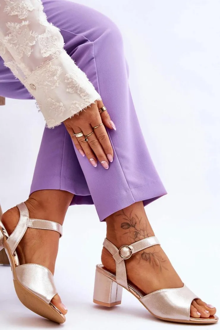 Best Buty damskie Vinceza Wygodne Skórzane Sandały Na Słupku Złote Bellamy