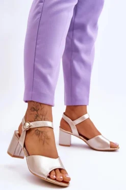 Best Buty damskie Vinceza Wygodne Skórzane Sandały Na Słupku Złote Bellamy