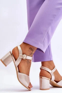 Best Buty damskie Vinceza Wygodne Skórzane Sandały Na Słupku Złote Bellamy