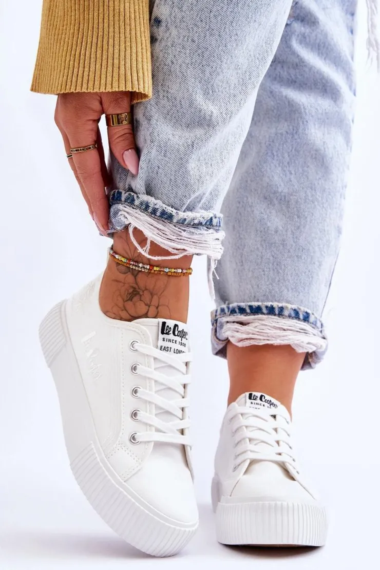 Damskie Lee Cooper Wygodne Trampki Na Platformie LCW-23-31-1806L Białe