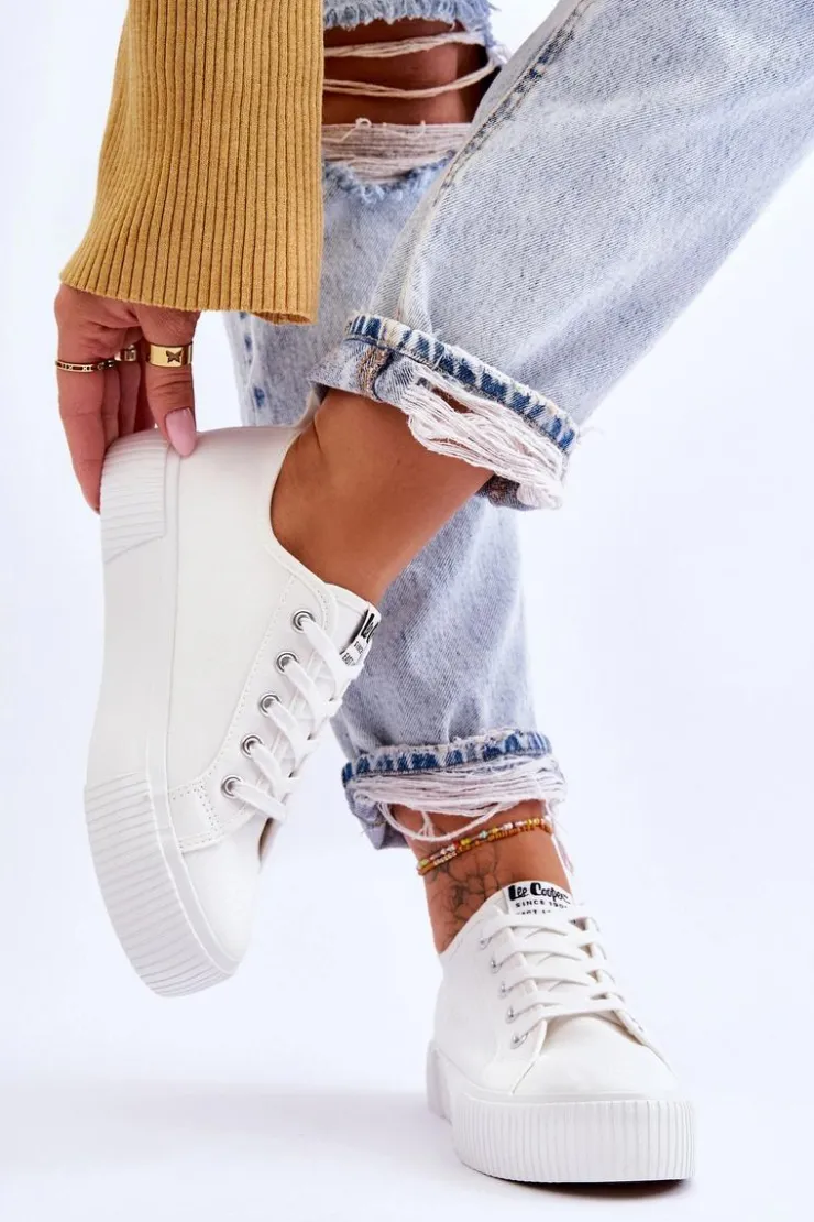 Damskie Lee Cooper Wygodne Trampki Na Platformie LCW-23-31-1806L Białe