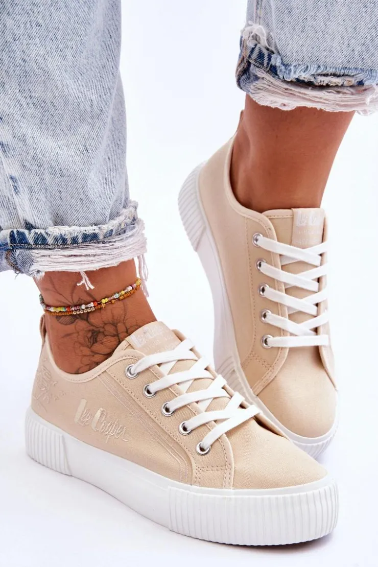 Lee Cooper Trampki Damskie Niskie*Wygodne Trampki Na Platformie LCW-23-31-1808L Beżowe