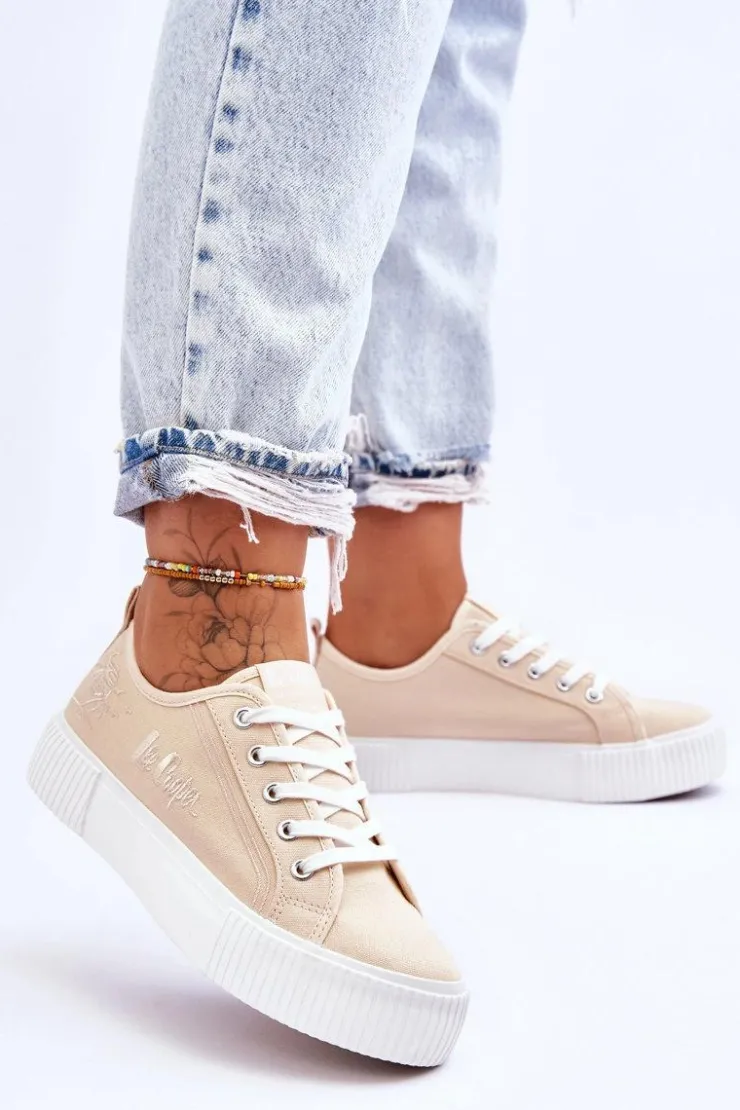 Lee Cooper Trampki Damskie Niskie*Wygodne Trampki Na Platformie LCW-23-31-1808L Beżowe