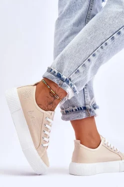 Lee Cooper Trampki Damskie Niskie*Wygodne Trampki Na Platformie LCW-23-31-1808L Beżowe