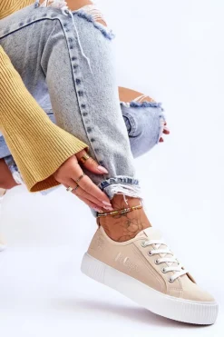 Lee Cooper Trampki Damskie Niskie*Wygodne Trampki Na Platformie LCW-23-31-1808L Beżowe