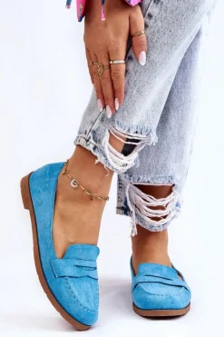 Damskie Boto Wygodne Zamszowe Damskie Mokasyny Niebieskie Lucca