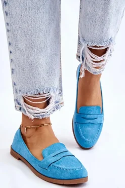 Damskie Boto Wygodne Zamszowe Damskie Mokasyny Niebieskie Lucca