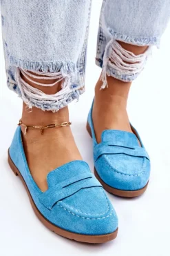Damskie Boto Wygodne Zamszowe Damskie Mokasyny Niebieskie Lucca