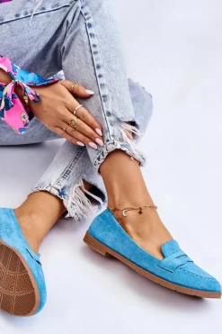 Damskie Boto Wygodne Zamszowe Damskie Mokasyny Niebieskie Lucca