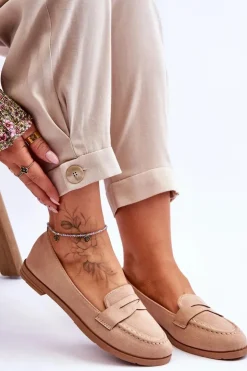 Boto Wygodne Zamszowe Damskie Mokasyny Ciemnobeżowe Lucca