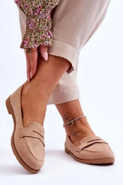 Boto Wygodne Zamszowe Damskie Mokasyny Ciemnobeżowe Lucca