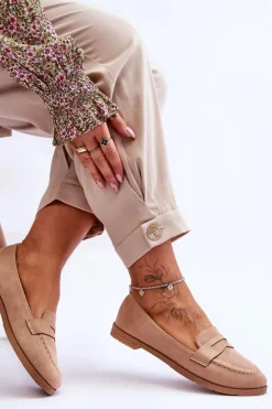 Boto Wygodne Zamszowe Damskie Mokasyny Ciemnobeżowe Lucca