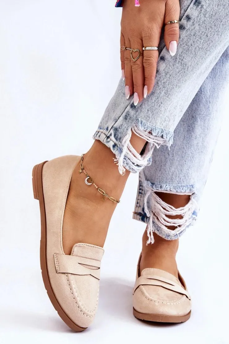 Online Boto Wygodne Zamszowe Damskie Mokasyny Beżowe Lucca