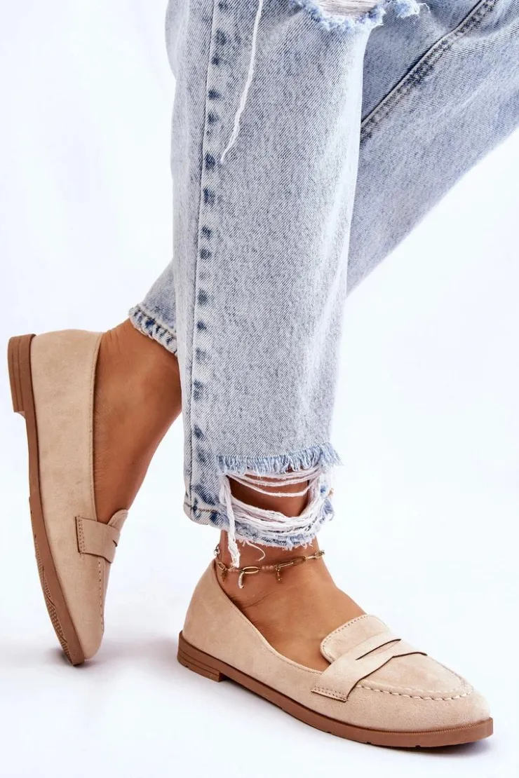 Online Boto Wygodne Zamszowe Damskie Mokasyny Beżowe Lucca