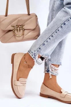 Online Boto Wygodne Zamszowe Damskie Mokasyny Beżowe Lucca