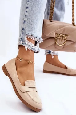 Online Boto Wygodne Zamszowe Damskie Mokasyny Beżowe Lucca