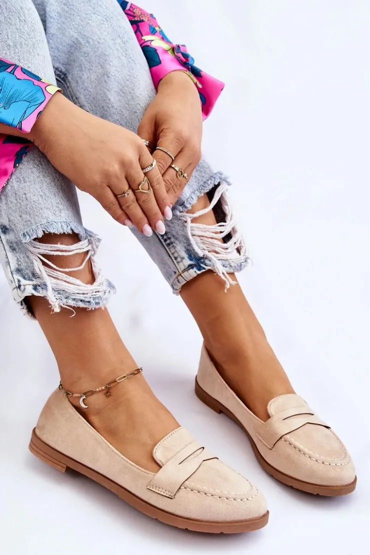 Online Boto Wygodne Zamszowe Damskie Mokasyny Beżowe Lucca