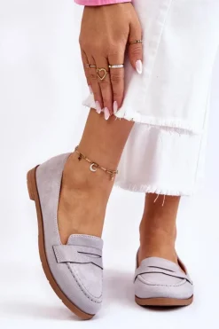 Boto Mokasyny Damskie Zamszowe*Wygodne Zamszowe Damskie Mokasyny Szare Lucca