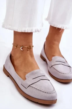 Boto Mokasyny Damskie Zamszowe*Wygodne Zamszowe Damskie Mokasyny Szare Lucca