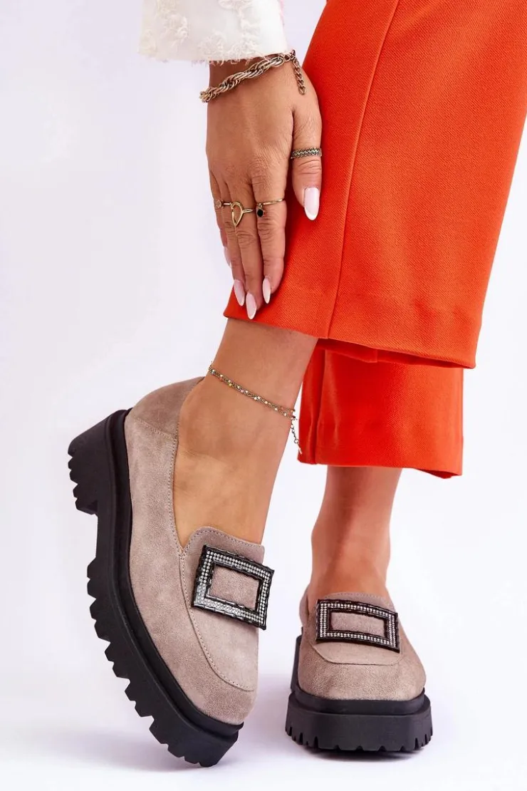 Online Boto Wygodne Zamszowe Mokasyny Beżowe Agathe Beżowy