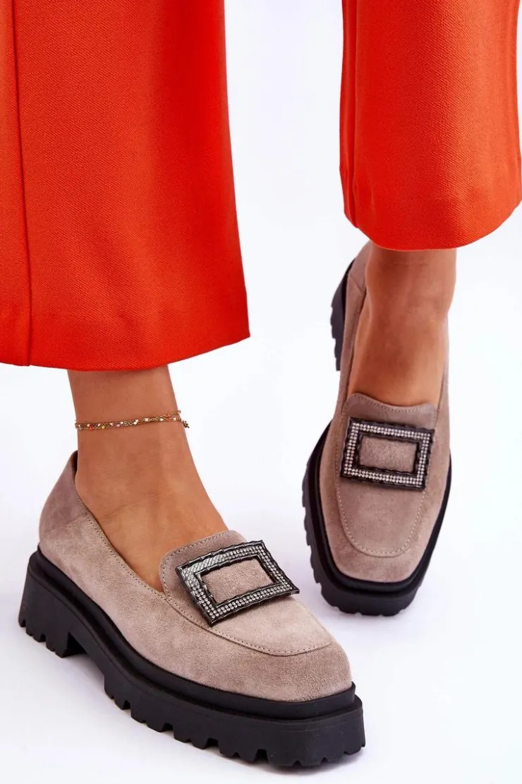 Online Boto Wygodne Zamszowe Mokasyny Beżowe Agathe Beżowy