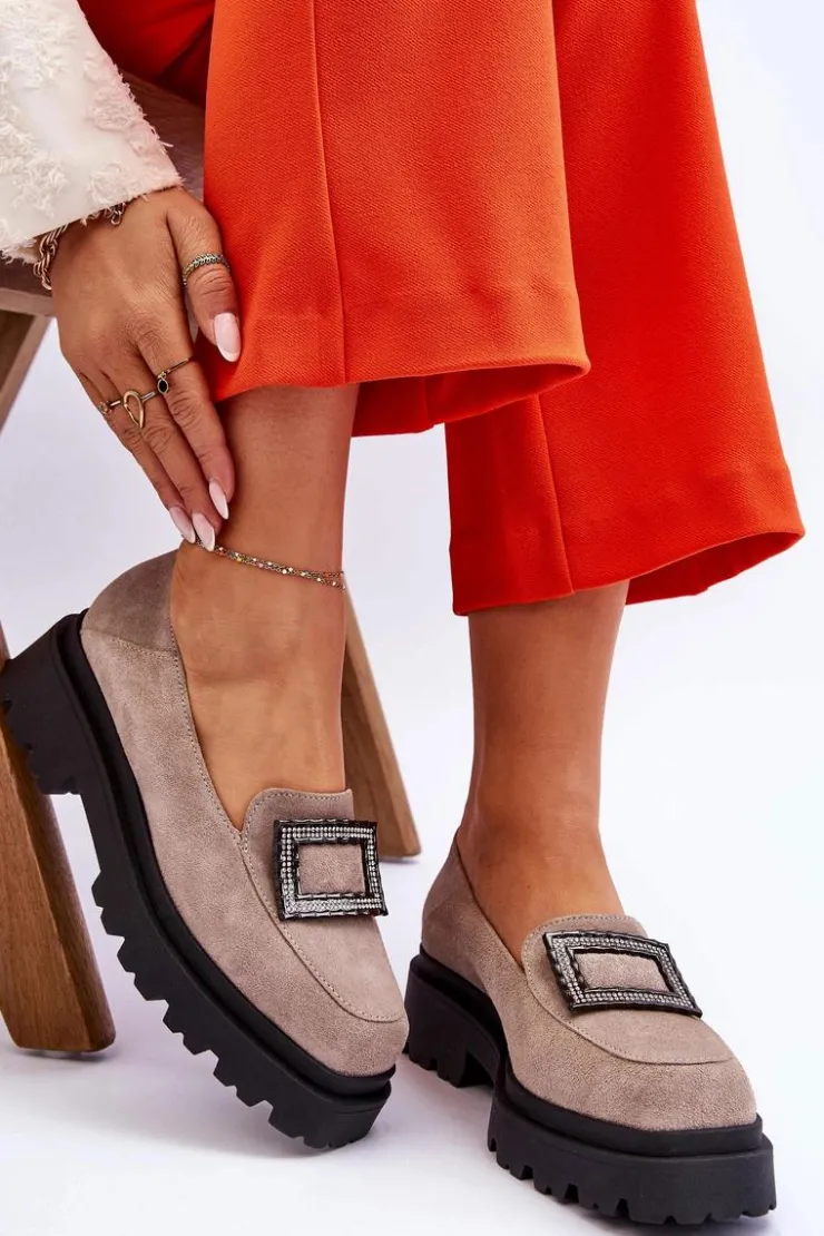 Online Boto Wygodne Zamszowe Mokasyny Beżowe Agathe Beżowy