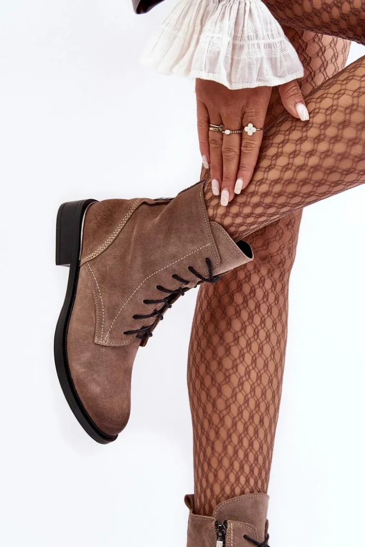 Boto Botki Ocieplane|Botki Skórzane*Wygodne Zamszowe Ocieplane Botki Jasnobrązowe Lemar Revin Brązowy