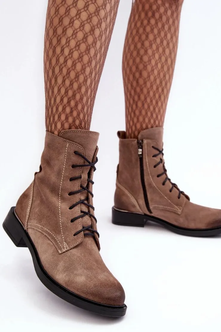 Boto Botki Ocieplane|Botki Skórzane*Wygodne Zamszowe Ocieplane Botki Jasnobrązowe Lemar Revin Brązowy